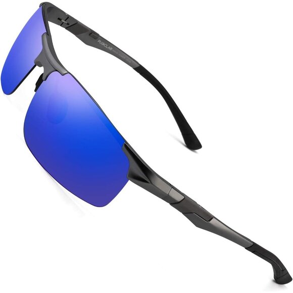 Mens Blue Mirrored Lens Al-Mg Metal Frame Polarized Cycling Fishing Golf Goggles - Picture 8 of 14